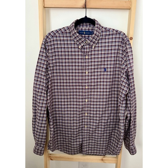 Ralph Lauren Other - Ralph Lauren Large Brown/Blue Plaid Long Sleeve Pony Button Down Dress Shirt